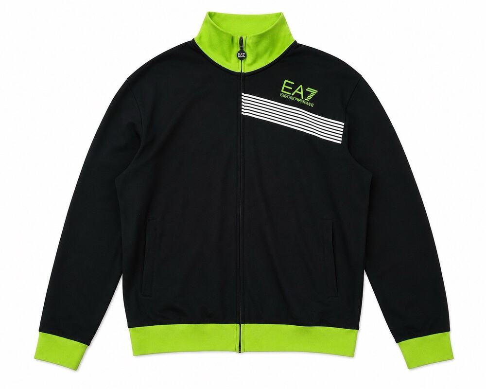 EA7 Emporio Armani 3XL Full Zip Track Jacket Black Neon Green Cotton Logo EUC